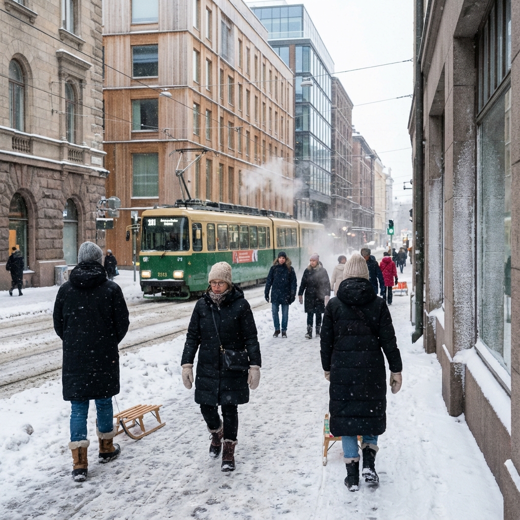 شوارع هلسنكي في الشتاء